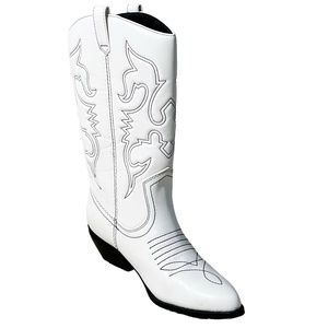 Soda White Black Stitch Cowgirl Pointed Toe Faux Leather Western Boots Size 10